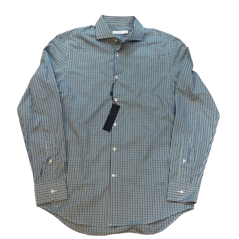 J.Lindeberg Green & Blue Gingham Check Long Sleeve Size 40 /15 3/4 Men's Medium